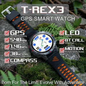 2025 T-REX3 Outdoor Sport GPS Position Smart Watch Men 3ATM Waterproof Compass Altimeter 540mAh BT Call Fitness Watch