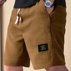 Shorts de Veludo Cotelê Leves para Homens com Cintura com Cordão & Bolsos - Shorts de Natação de Verão Adequados para Praia, Uso Casual - Tecido de Veludo Cotelê (Lavável à Mão)