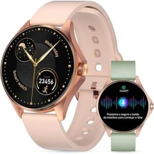 Aurafit Smartwatch Feminino Relógio Inteligente com IA Chatgpt, 1.32’’ AMOLED,iOS Android, IP68 Água, Frequência Cardíaca, Monitor de Sono, 100 Esportes, 2 Pulseiras | .br